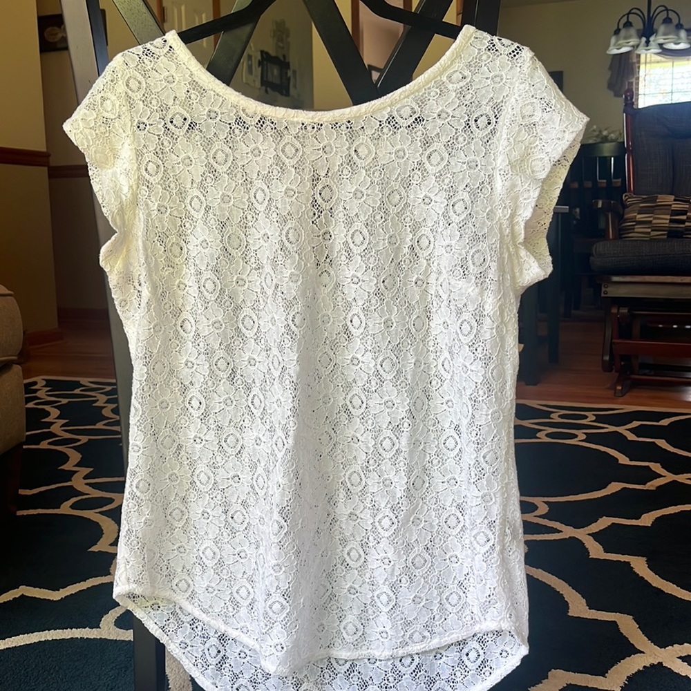 Women’s lace see through cap-sleeve top